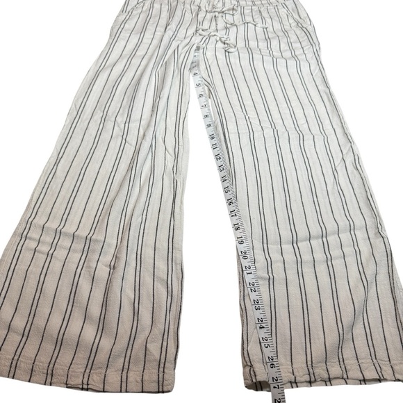 Linen Blend PullOn Pants Nautical Wide Leg Beach Striped Beige SZ L Lagenlook - Picture 8 of 10